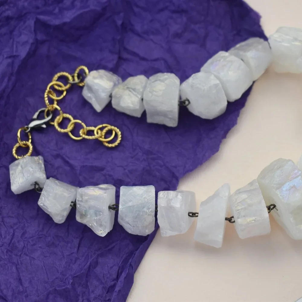 Super chunky raw gemstone necklace, accent angel aura quartz crystal collar